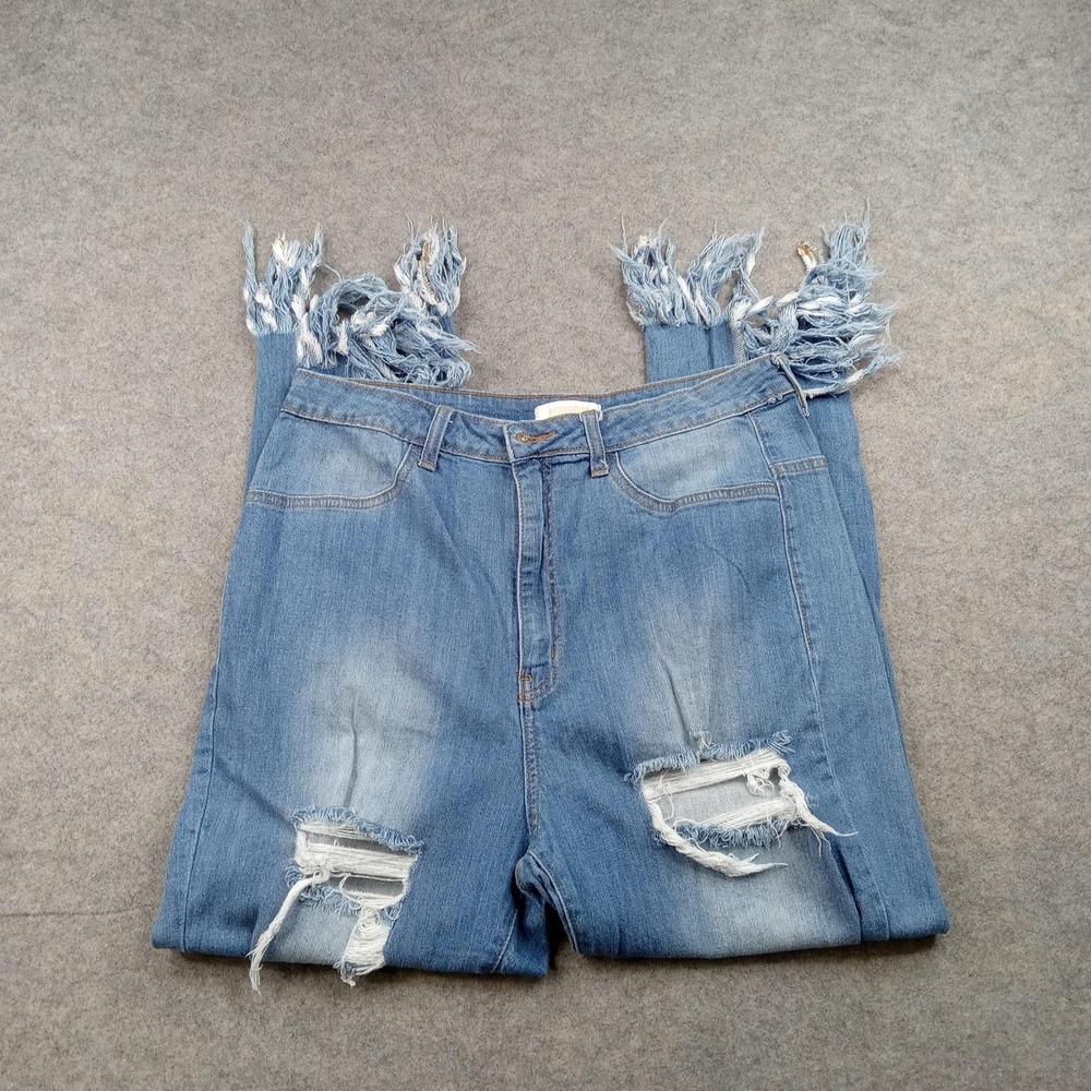 Aphrodite Jeans Womens 1XL 17 Blue High Rise‎ Straight Distressed Fringe Denim